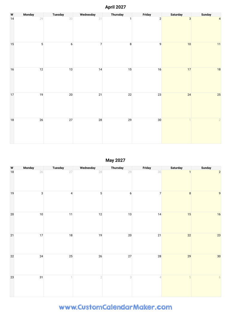 April And May 2027 Calendar April And May 2027 Calendar