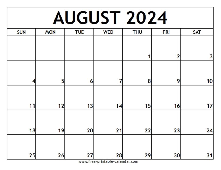 August 2024 Printable Calendar Free printable calendar