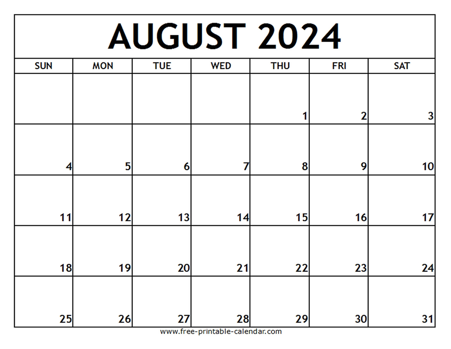 August 2024 Printable Calendar August 2024 Printable Calendar