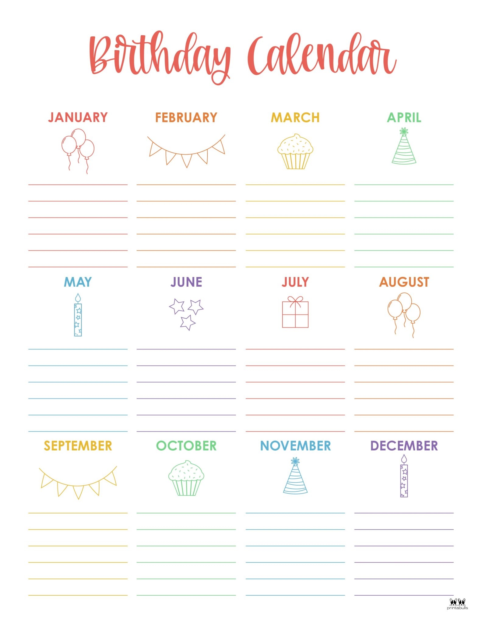 Birthday Calendars Trackers 20 FREE Printables Printabulls