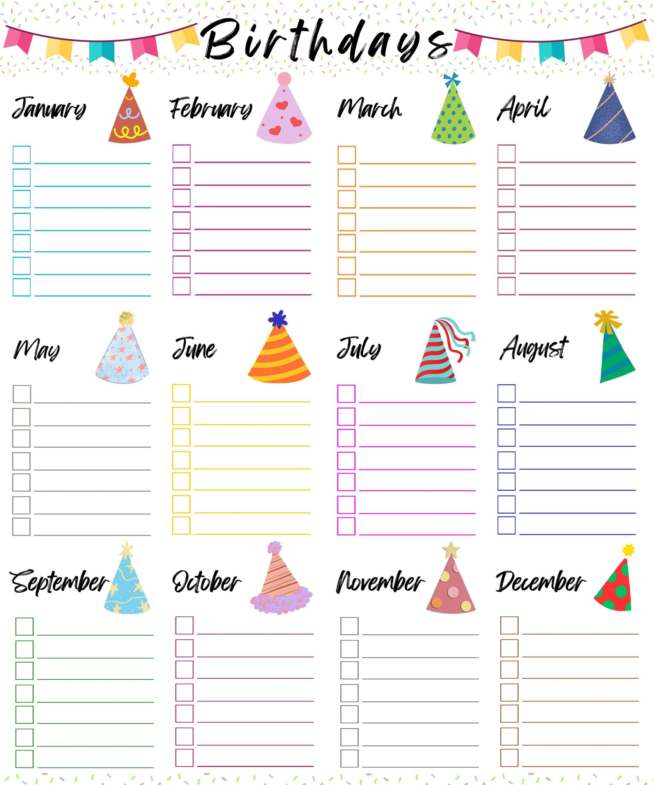 Birthday List PDF Birthday Calendar Printable Birthday Tracker 