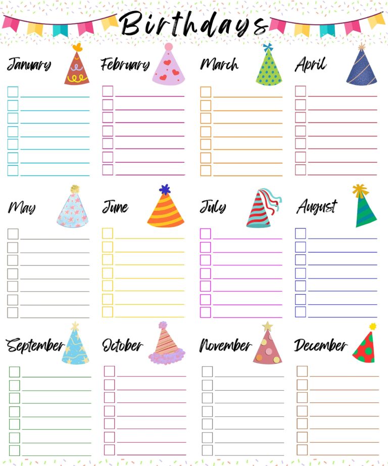 Birthday List PDF Birthday Calendar Printable Birthday Tracker 