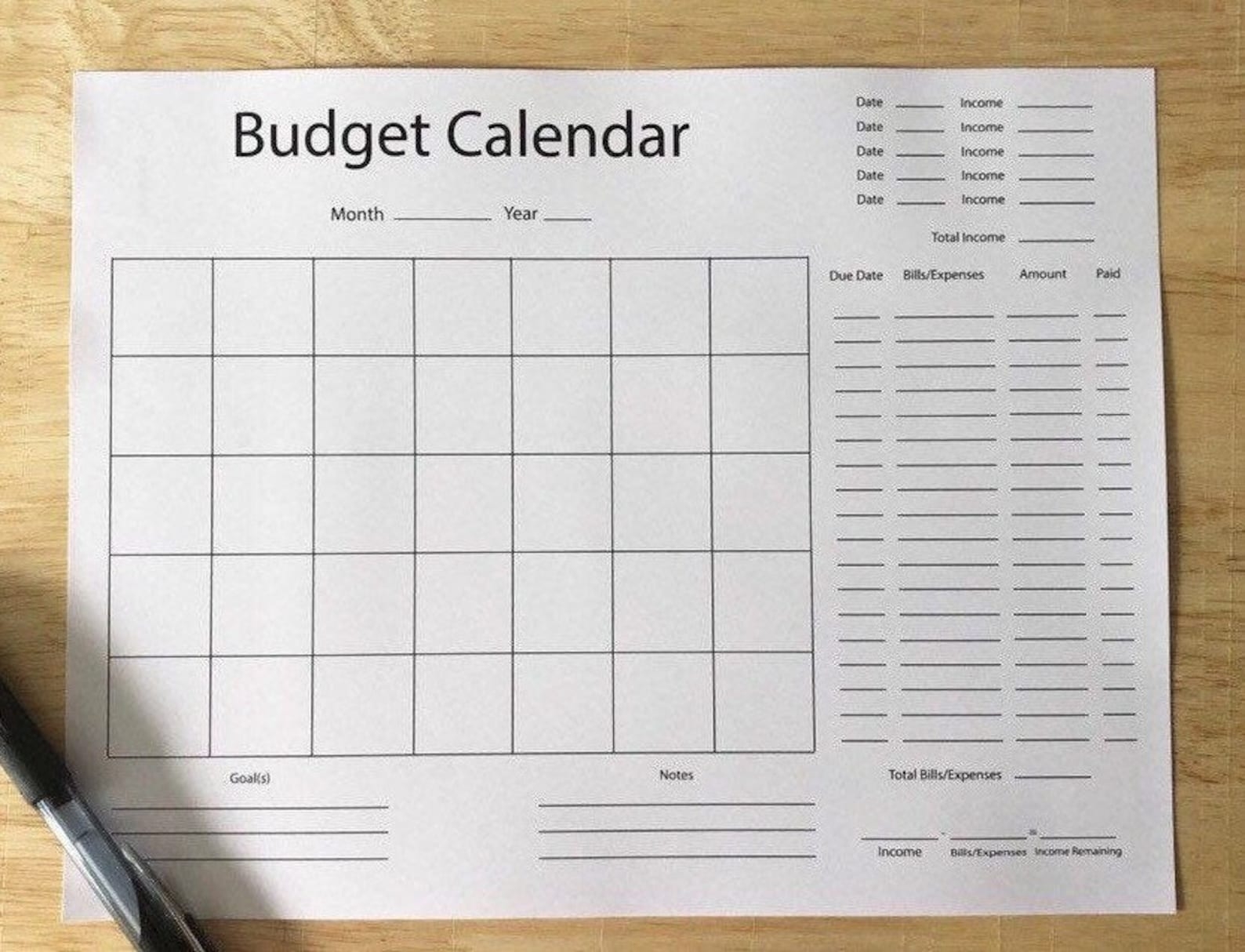 Blank Budget Calendar beginner Budgeting Calendar printable Budget 