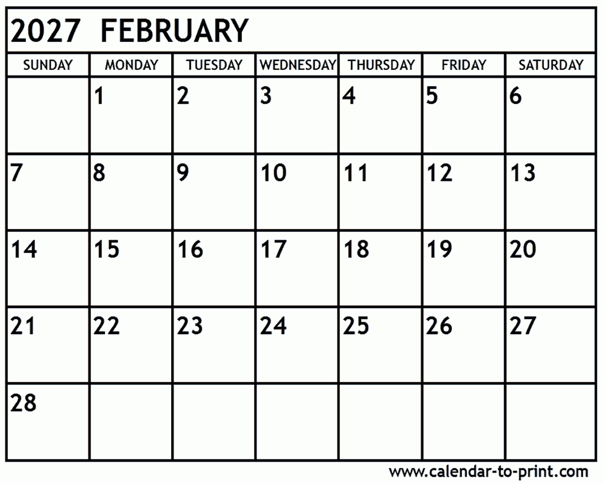 Blank February 2027 Calendar Free Printable Calendar Blank February 2027 Calendar Free Printable Calendar
