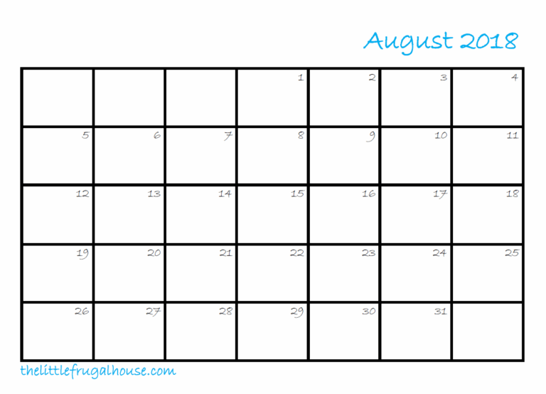 Blank Printable August Calendar