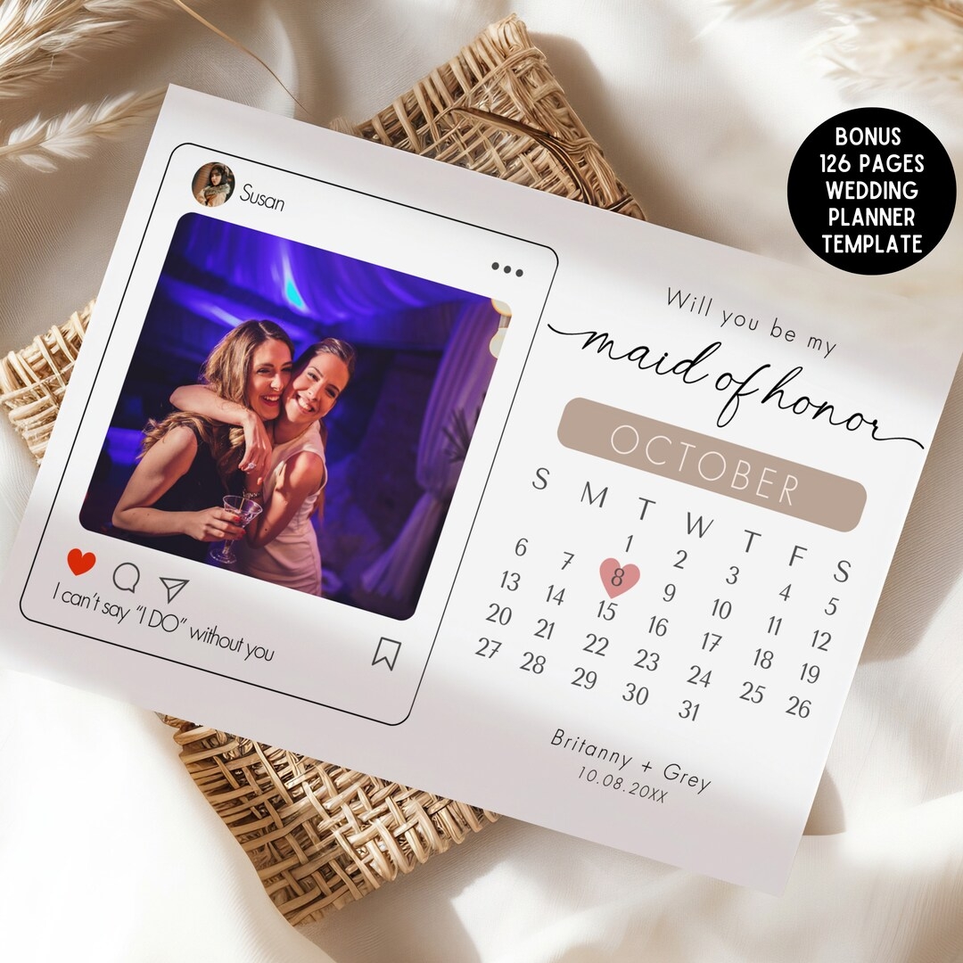 Bridesmaid Calendar Bridesmaid Proposal Card Template Printable Maid Bridesmaid Calendar Bridesmaid Proposal Card Template Printable Maid