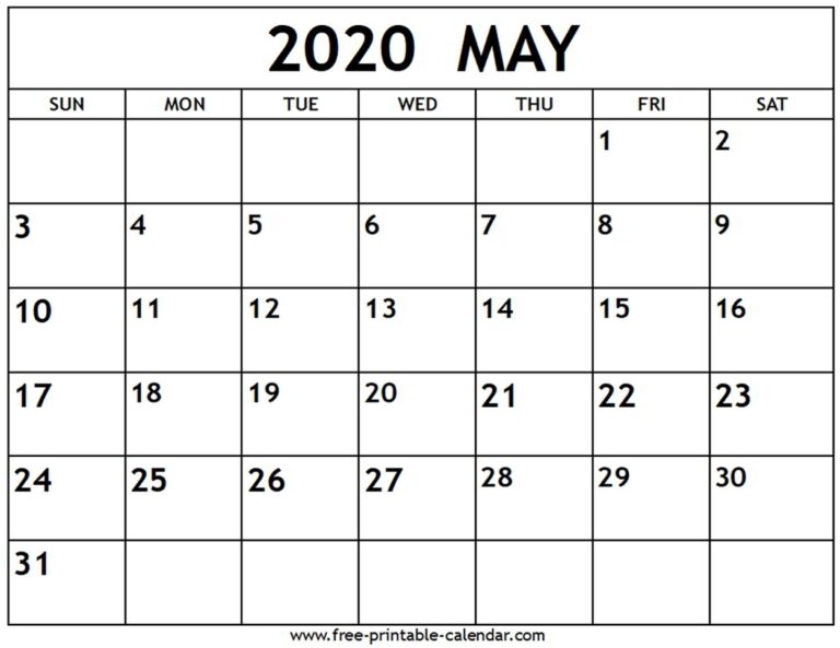 Calendar May Printable