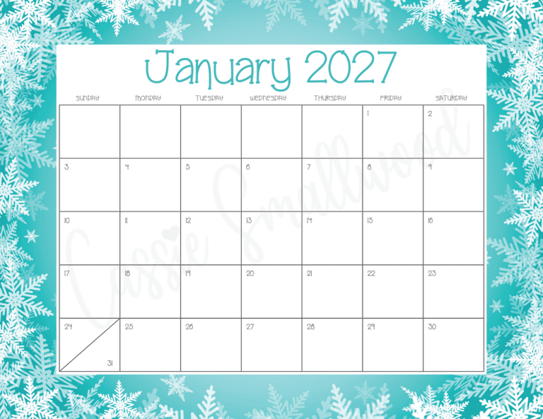 CUTE Free Printable 2027 Monthly Calendar Cassie Smallwood CUTE Free Printable 2027 Monthly Calendar Cassie Smallwood
