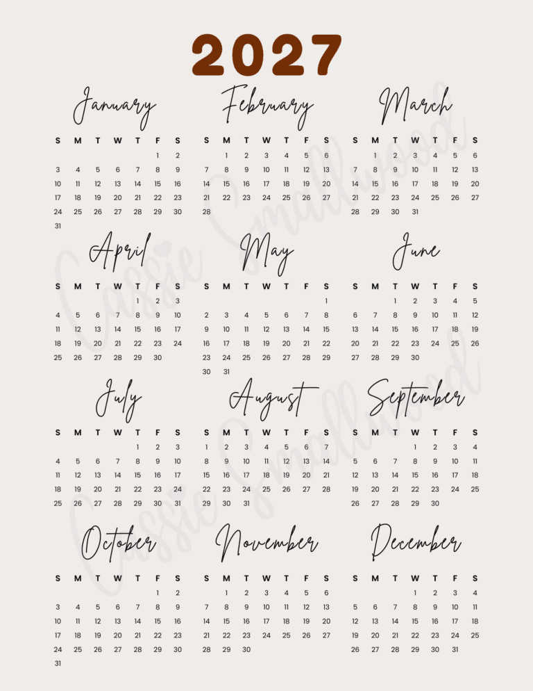 CUTE Free Printable 2027 Monthly Calendar Cassie Smallwood