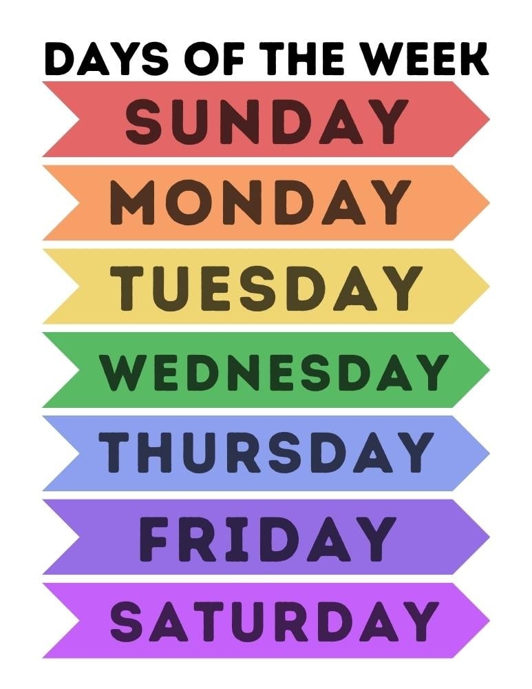 Days Of The Week Printable Calendar