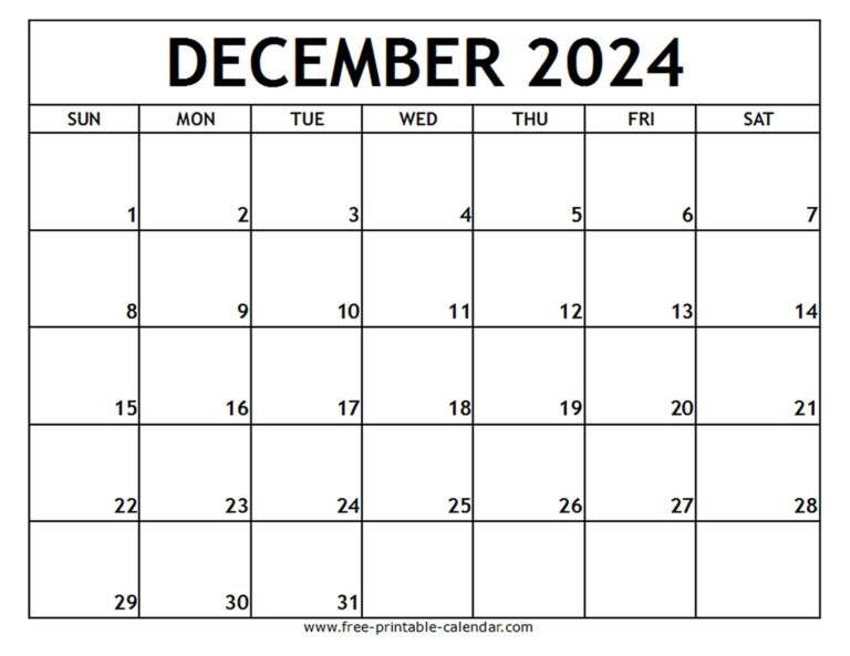 December 2024 Printable Calendar Free printable calendar
