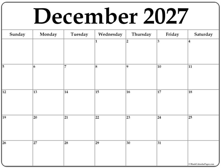 December 2027 Calendar Free Printable Calendars