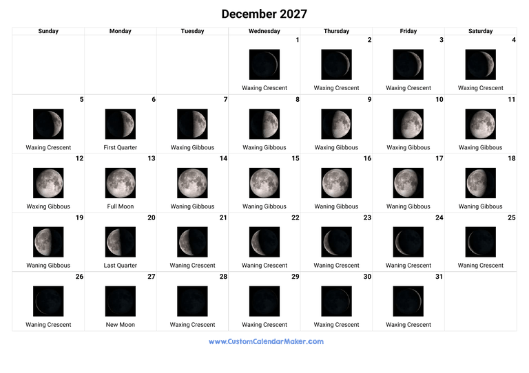 December 2027 Moon Phases Calendar