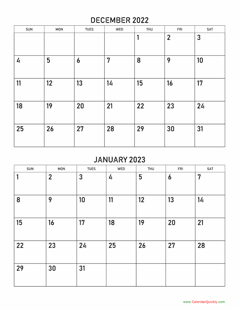 December January Calendar Printable: Plan Your Months in Advance - Free ...