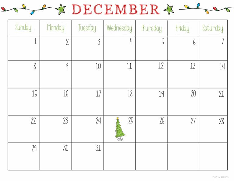 December Printable Monthly Calendar
