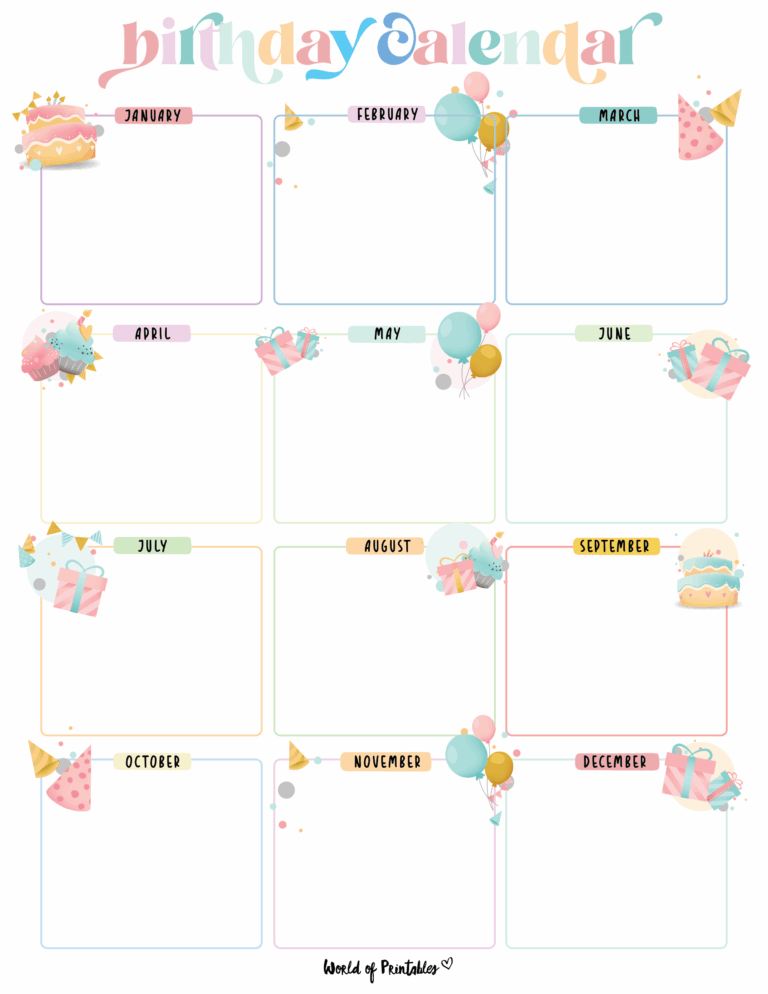 Editable Office Birthday Calendar Template