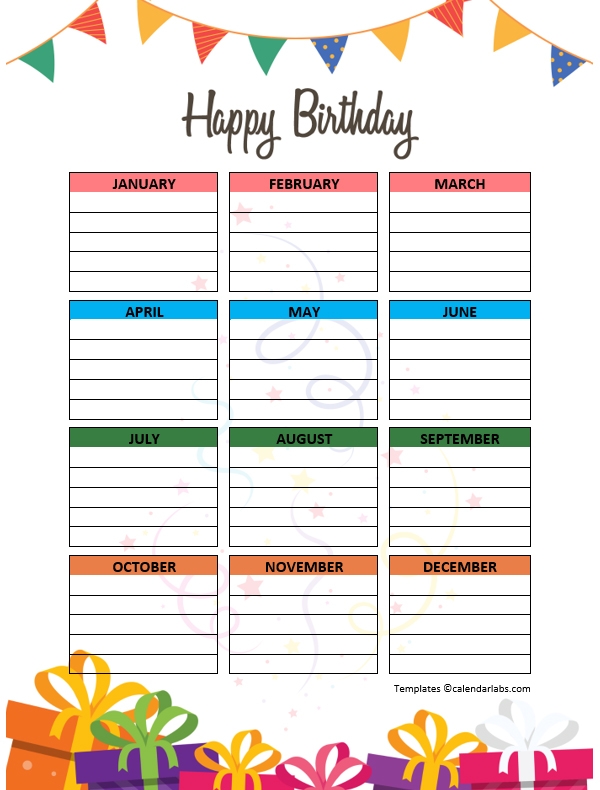 Family Birthday Calendar Free Printable Templates