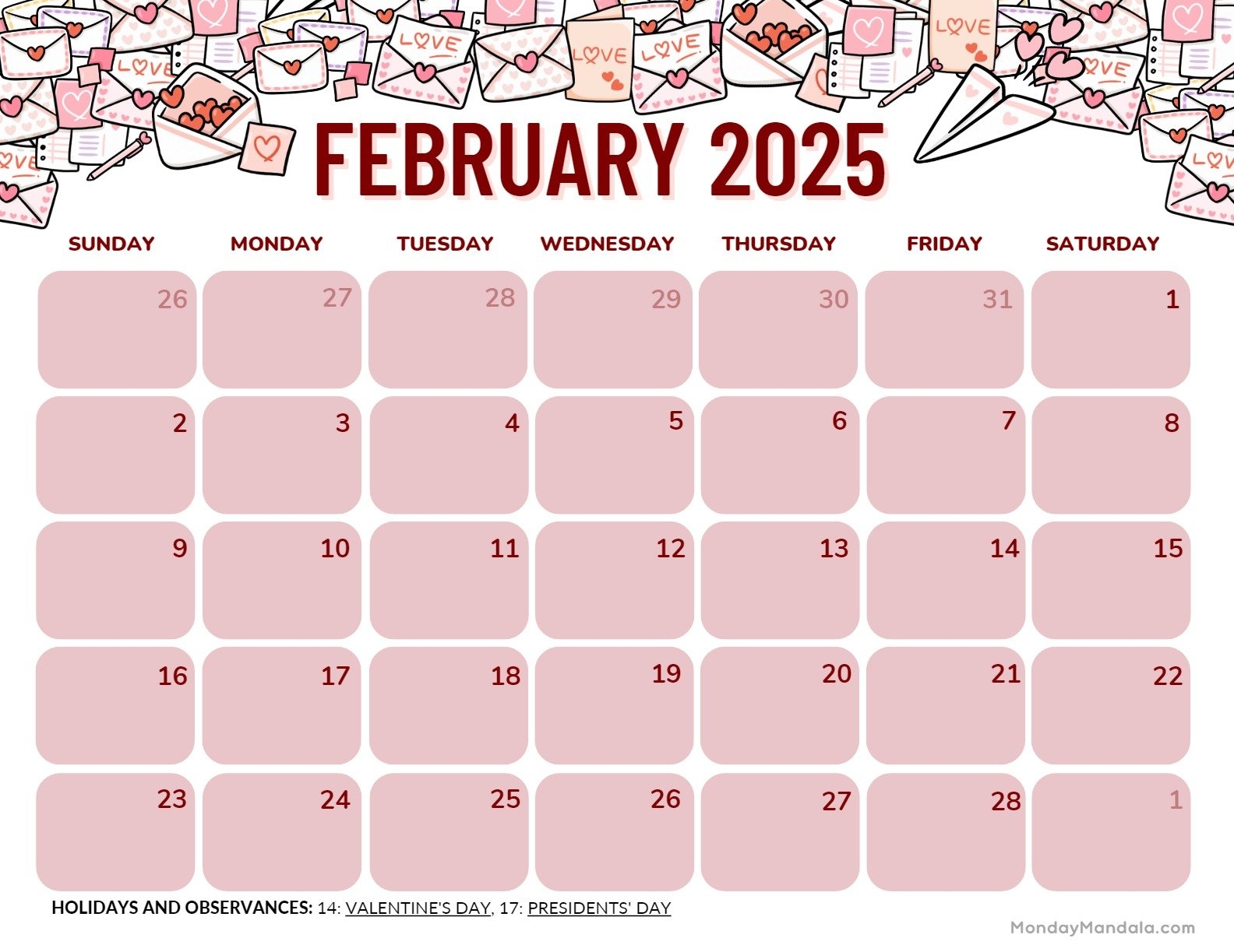 February 2025 Calendar 52 Free PDF Printables 