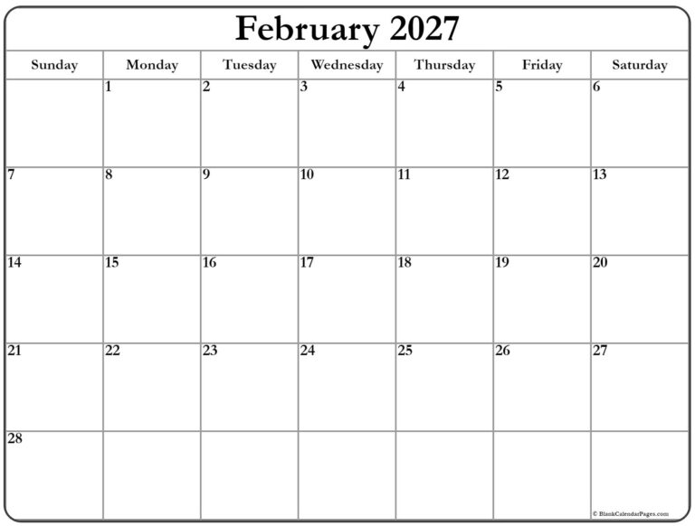 February 2027 Calendar Free Printable Calendars
