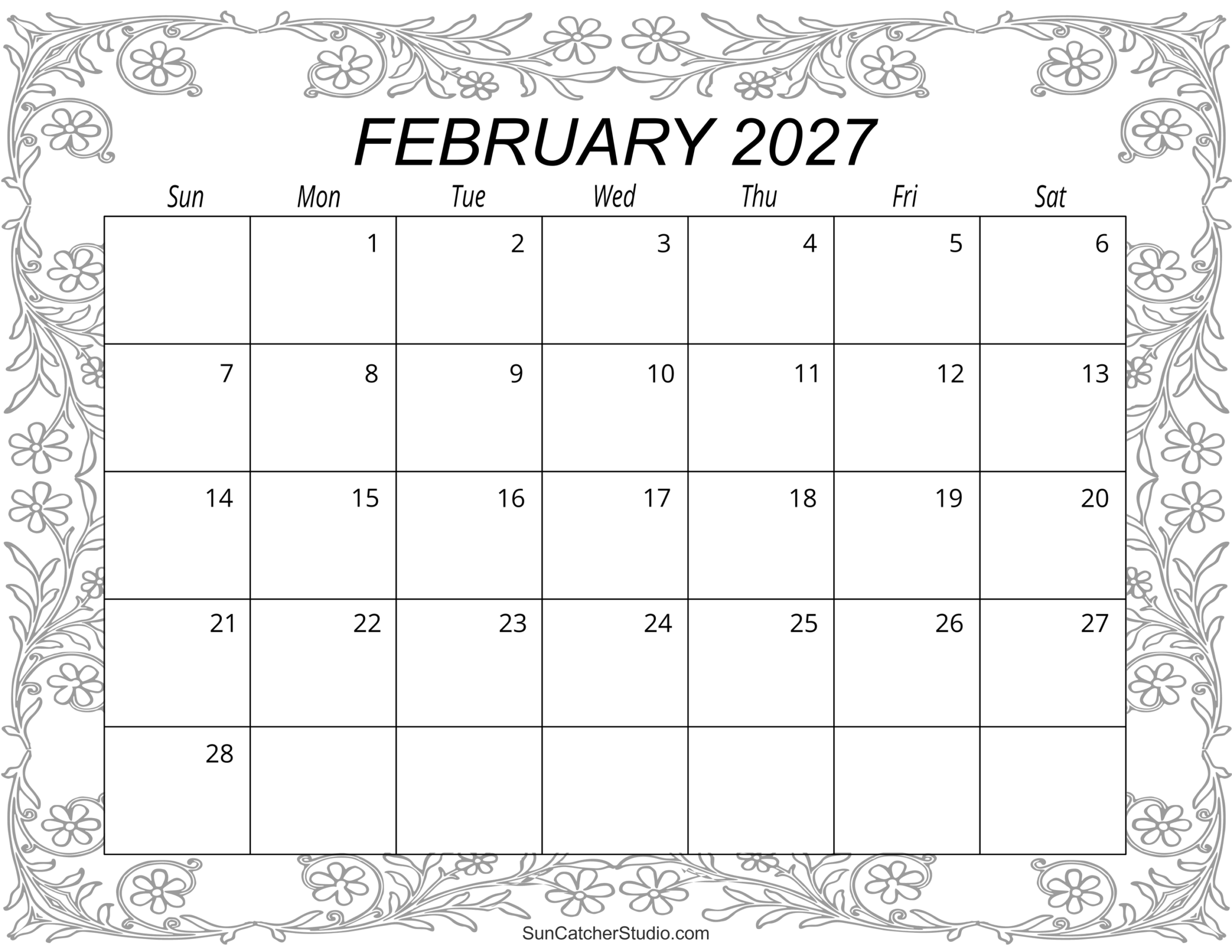February 2027 Calendar Free Printable Free Printables Monograms February 2027 Calendar Free Printable Free Printables Monograms