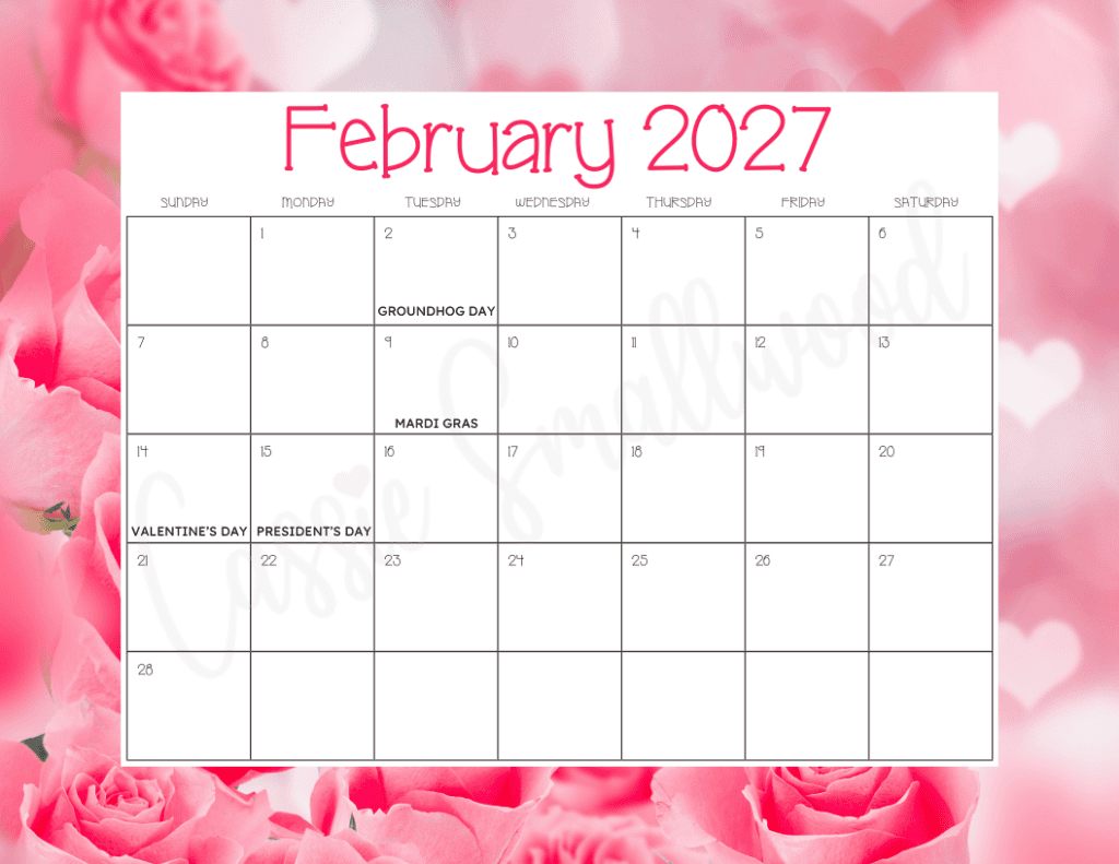 February 2027 Calendar With Holidays Free Printable Cassie Smallwood