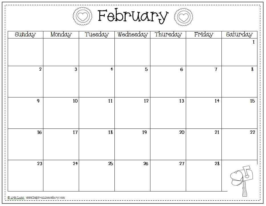 February Calendar Printable