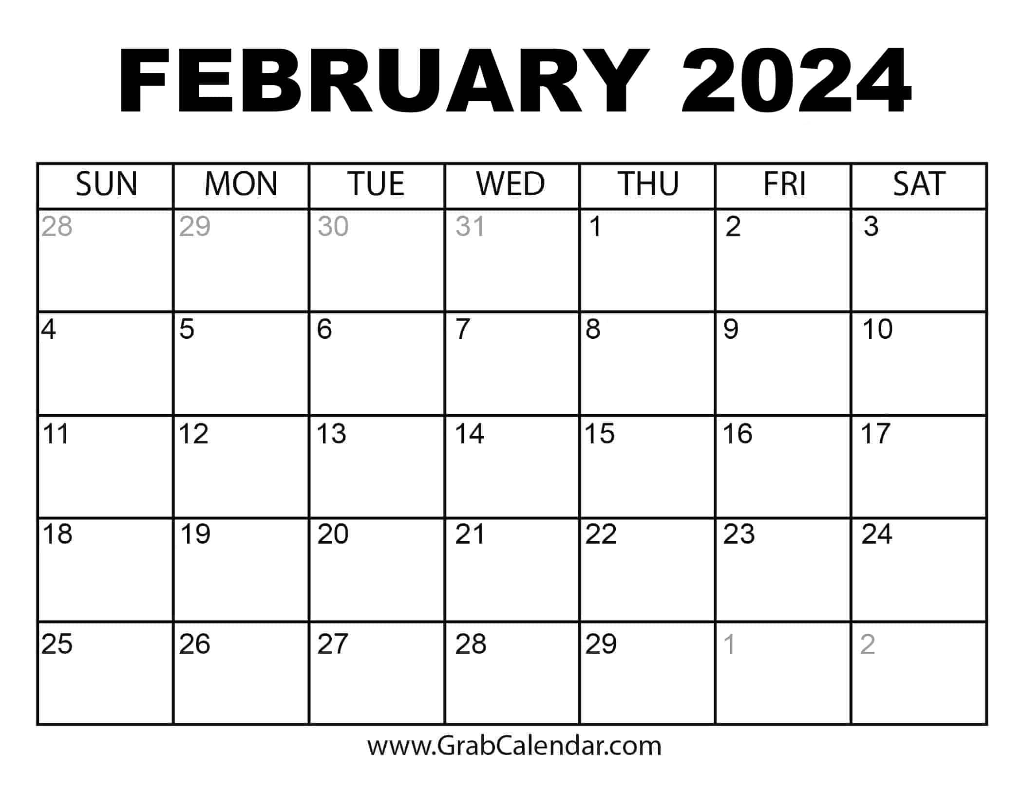 February Printable Calendar February Printable Calendar