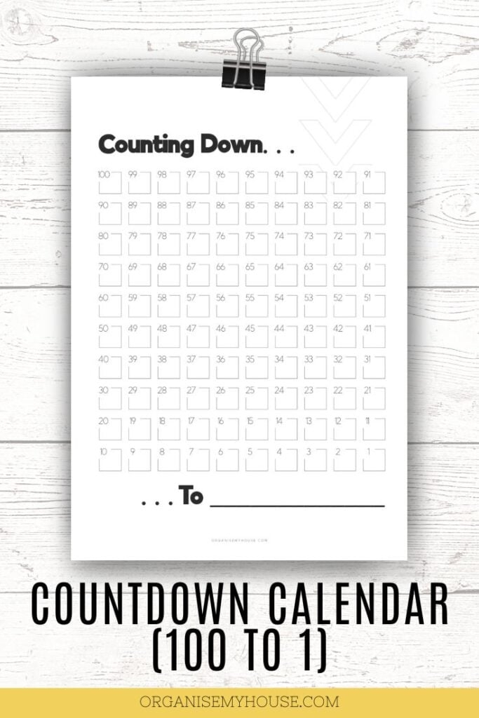 Free 100 To 1 Countdown Calendar Printable A4 And Letter 