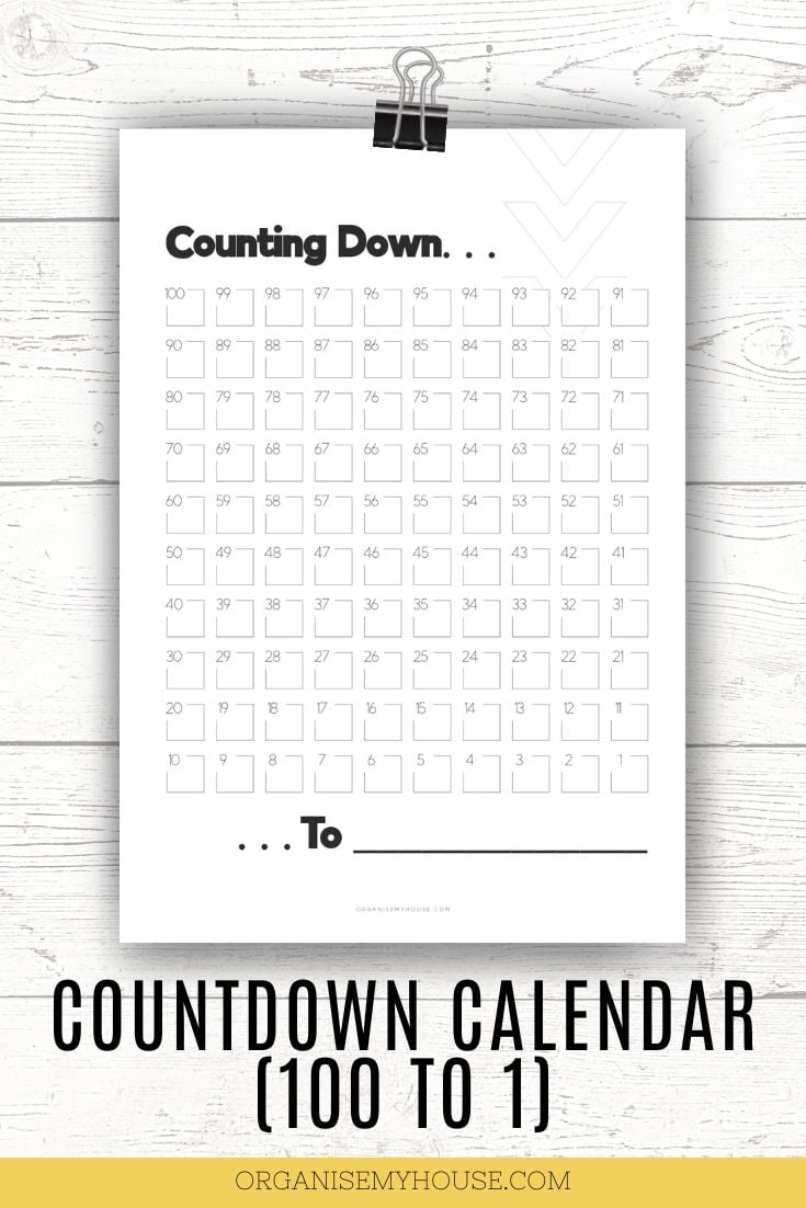 Free 100 To 1 Countdown Calendar Printable A4 And Letter 