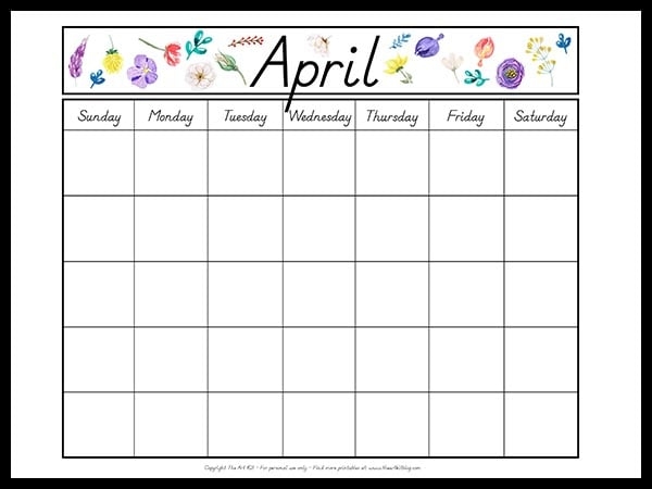 FREE April Calendar Printable With Flowers The Art Kit FREE April Calendar Printable With Flowers The Art Kit