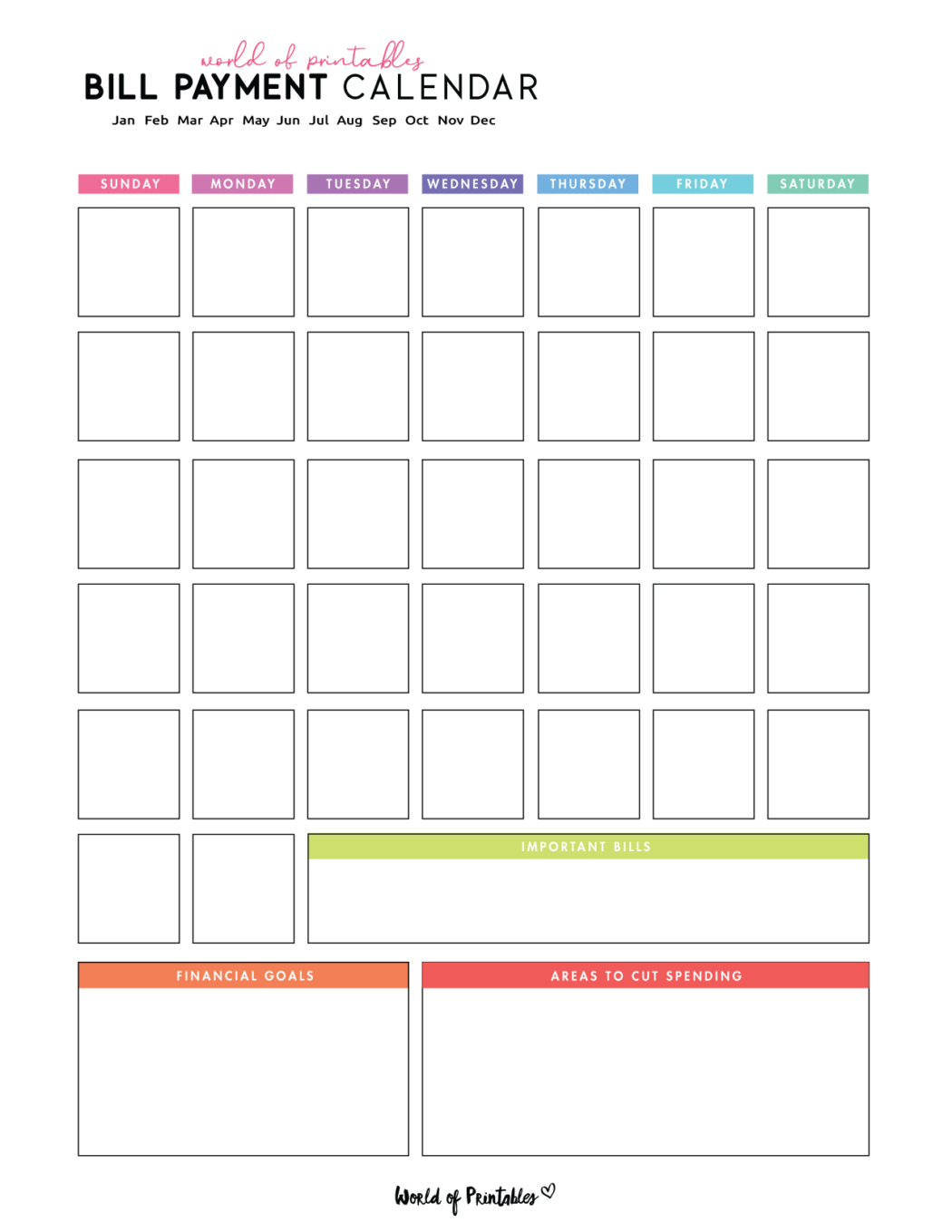Free Bill Calendar 20 Stylish Designs PDF World Of Printables
