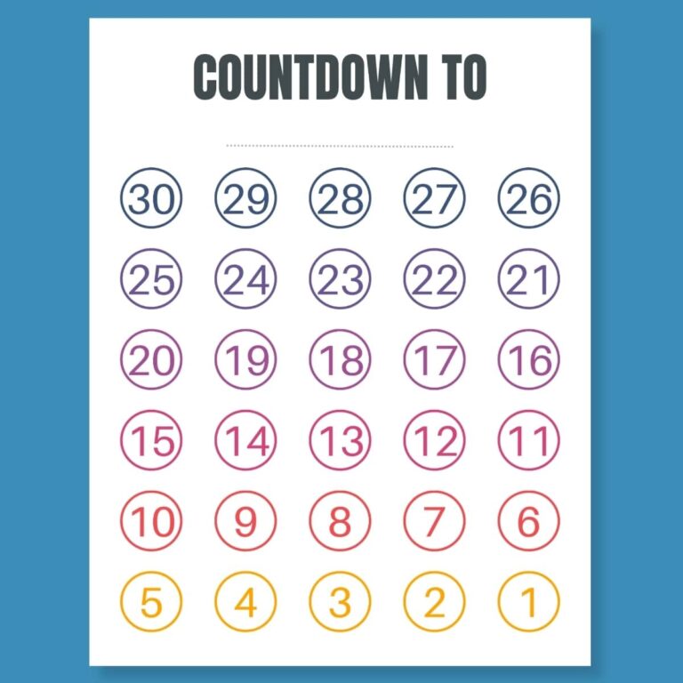 FREE Blank Countdown Calendar Printable