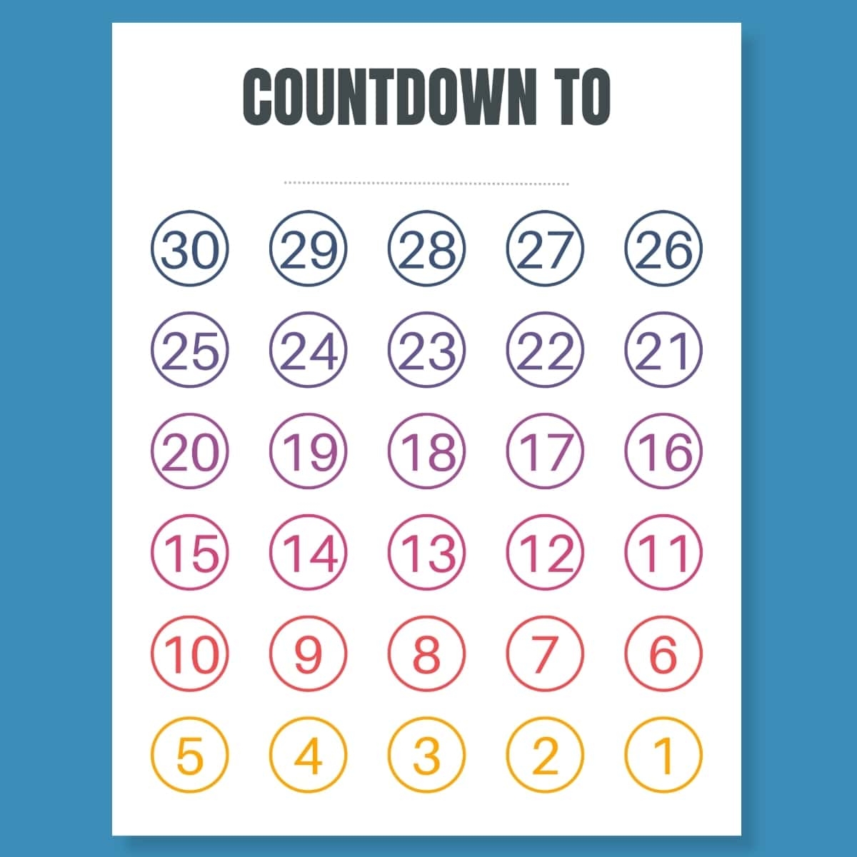 FREE Blank Countdown Calendar Printable FREE Blank Countdown Calendar Printable