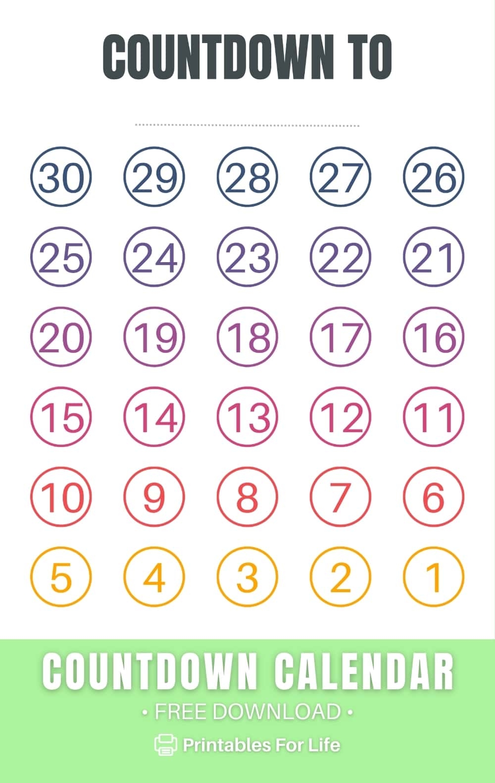 FREE Blank Countdown Calendar Printable