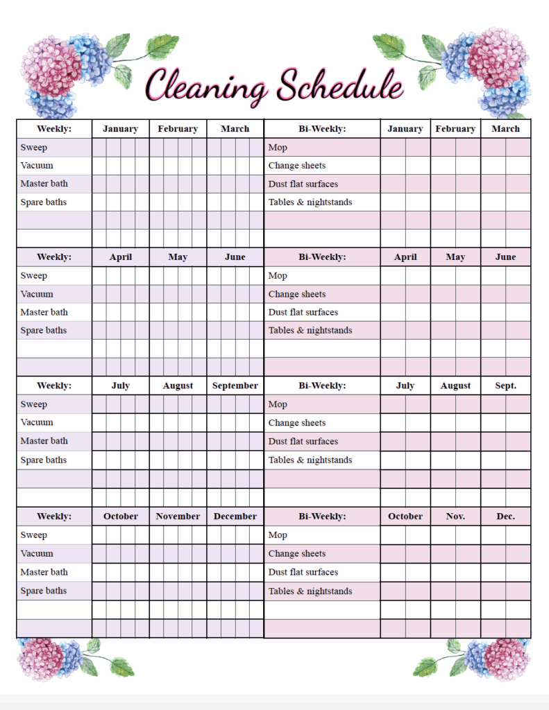 Cleaning Calendar Printable: Organize Your Cleaning Routine Efficiently ...