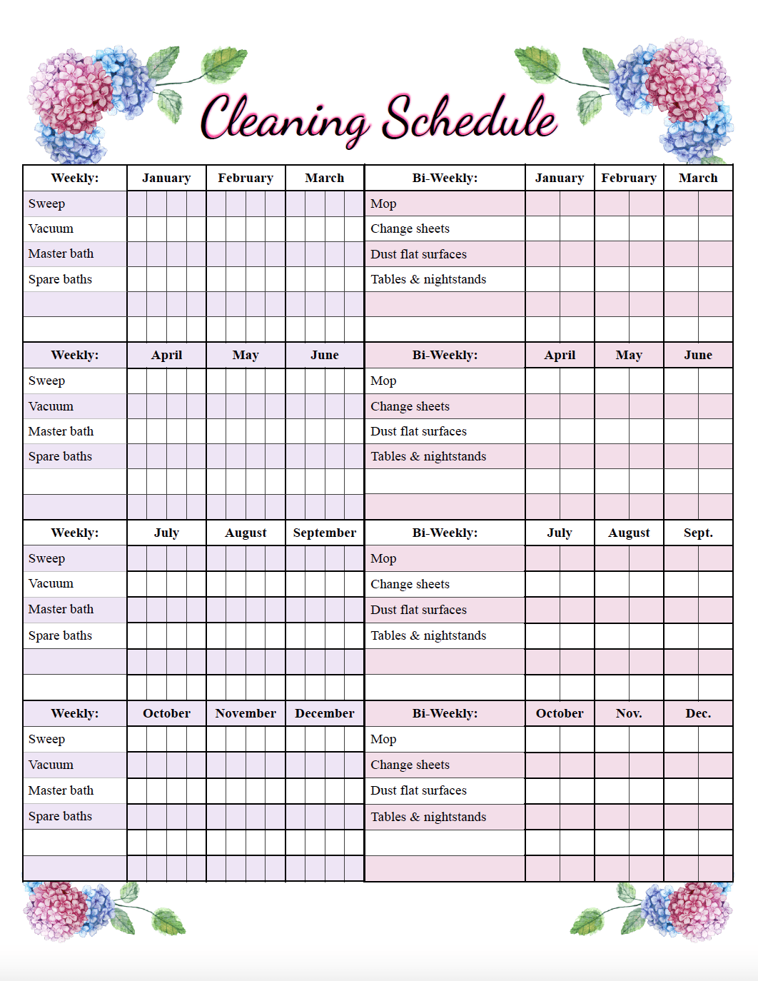 Free Cleaning Schedule Template Printable Templates