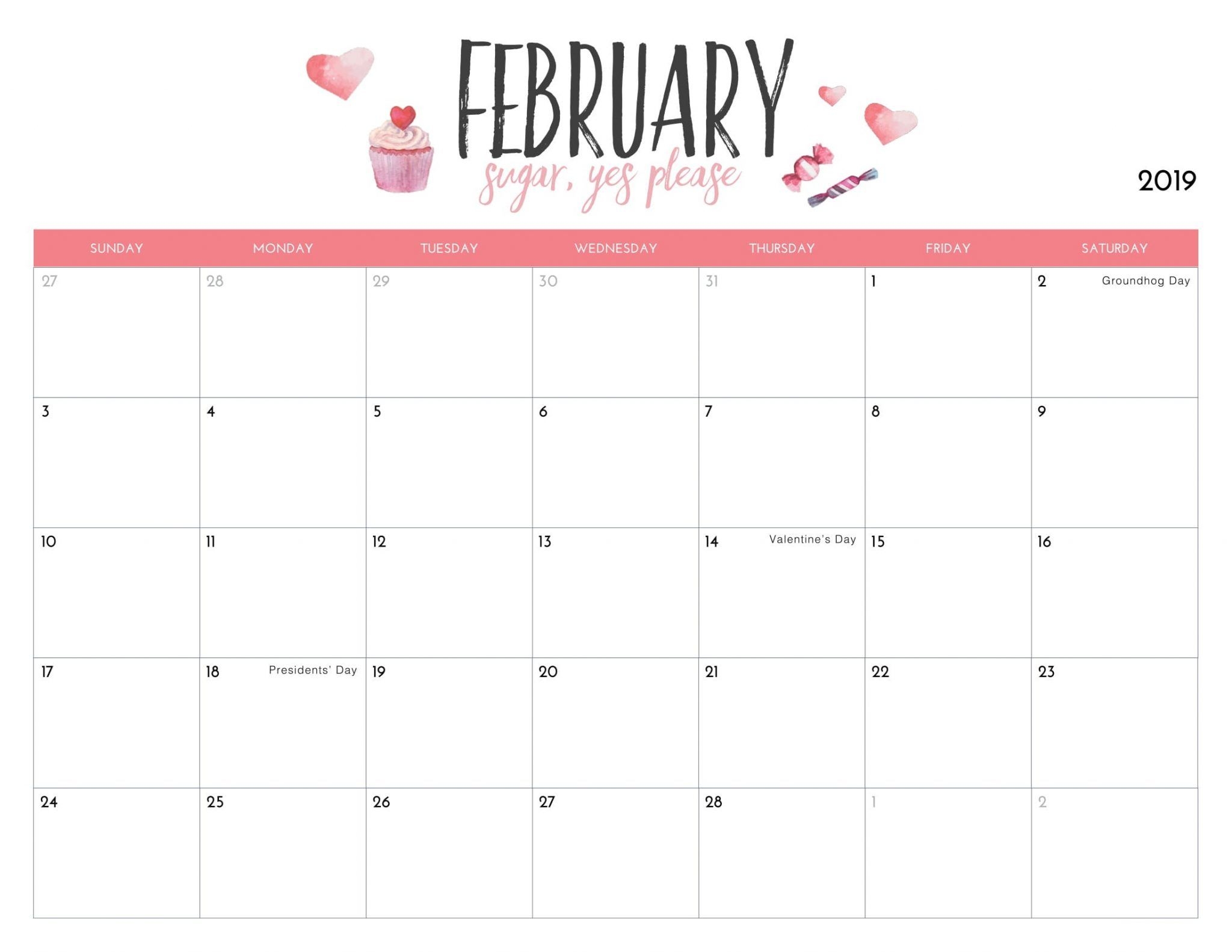 Free February Printable Calendar Free February Printable Calendar
