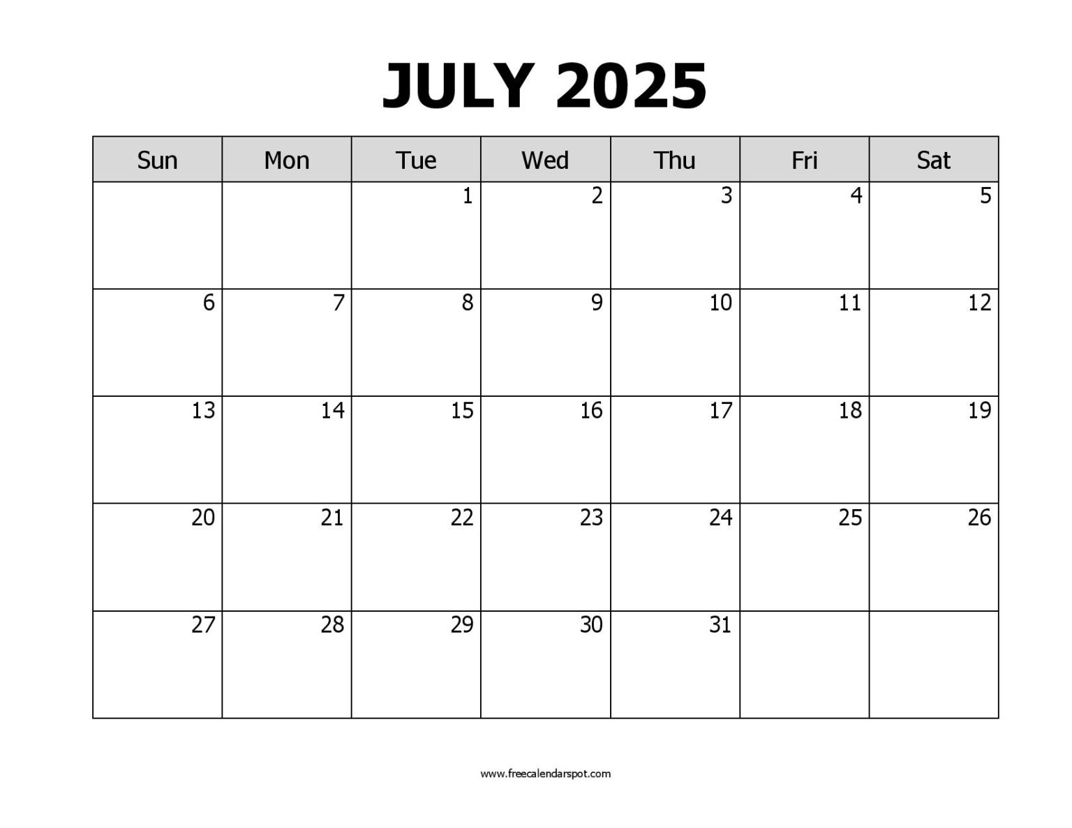 Free July 2025 Calendar Printable PDF Word