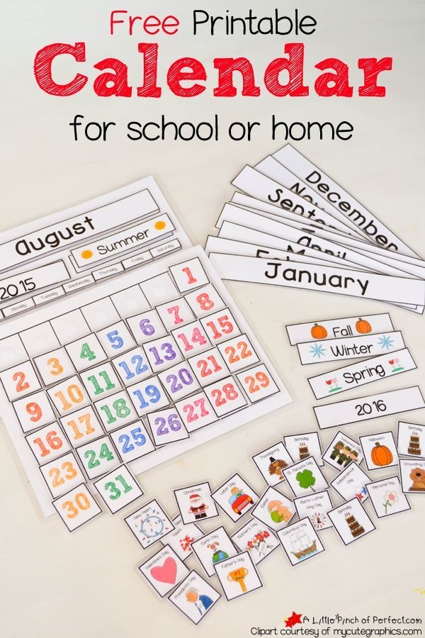 Free Kindergarten Calendar Printables