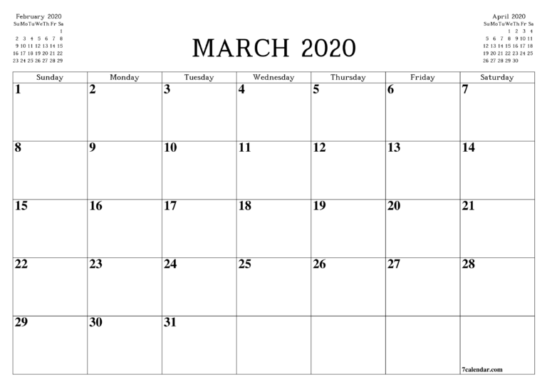 Free March Printable Calendar