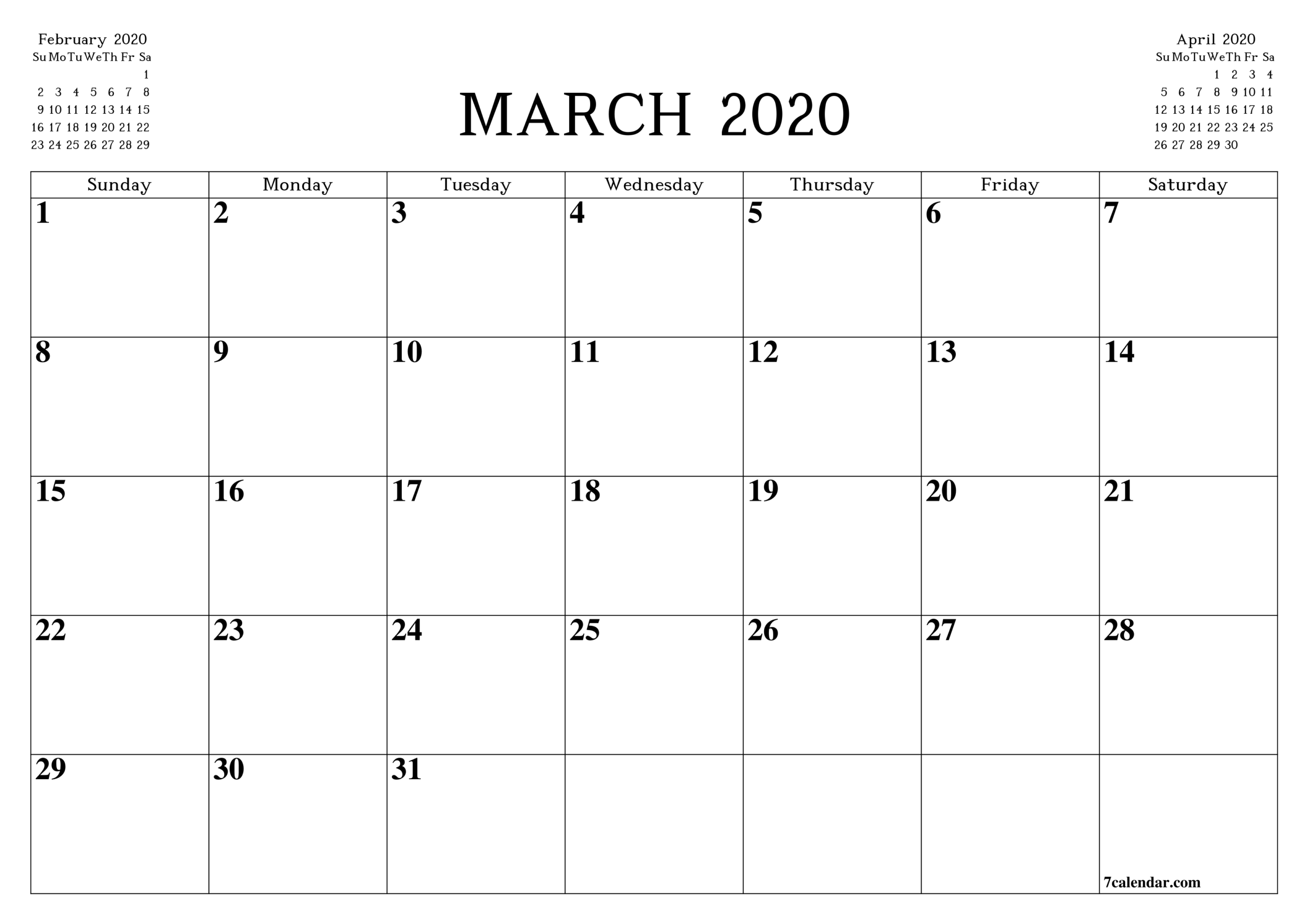 Free March Printable Calendar