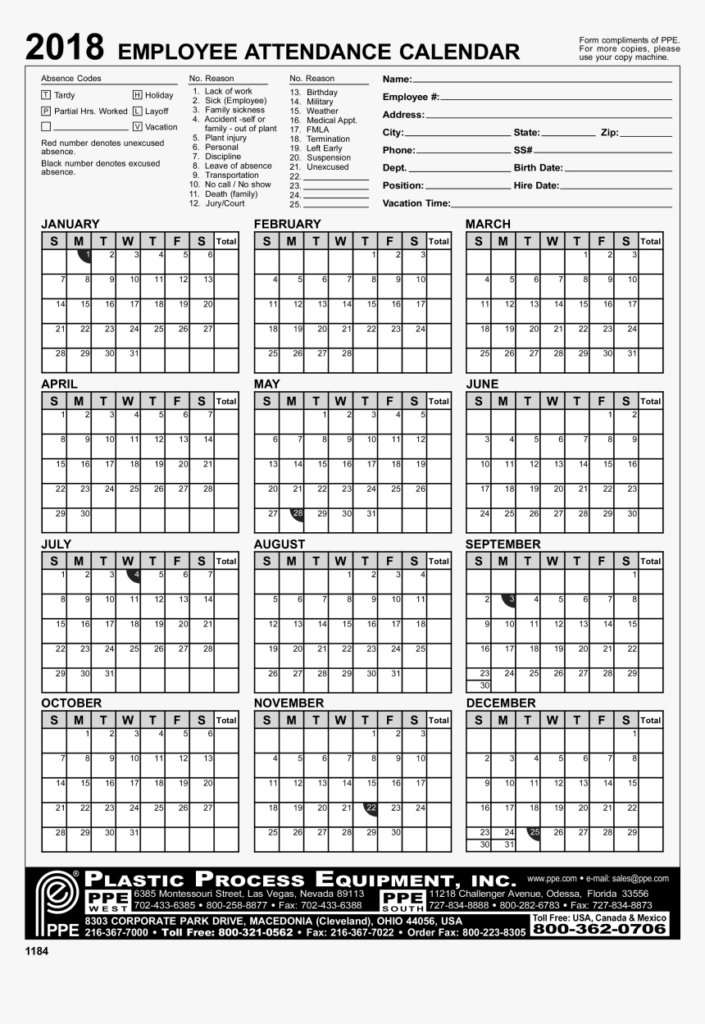 Free Printable 2027 Employee Attendance Calendar Pdf We Love Printables