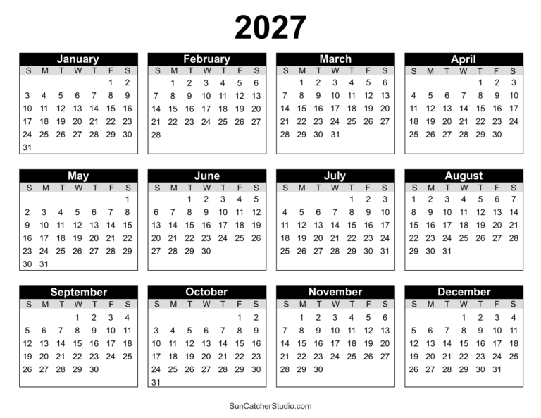 Free Printable 2027 Yearly Calendar Free Printables Monograms 