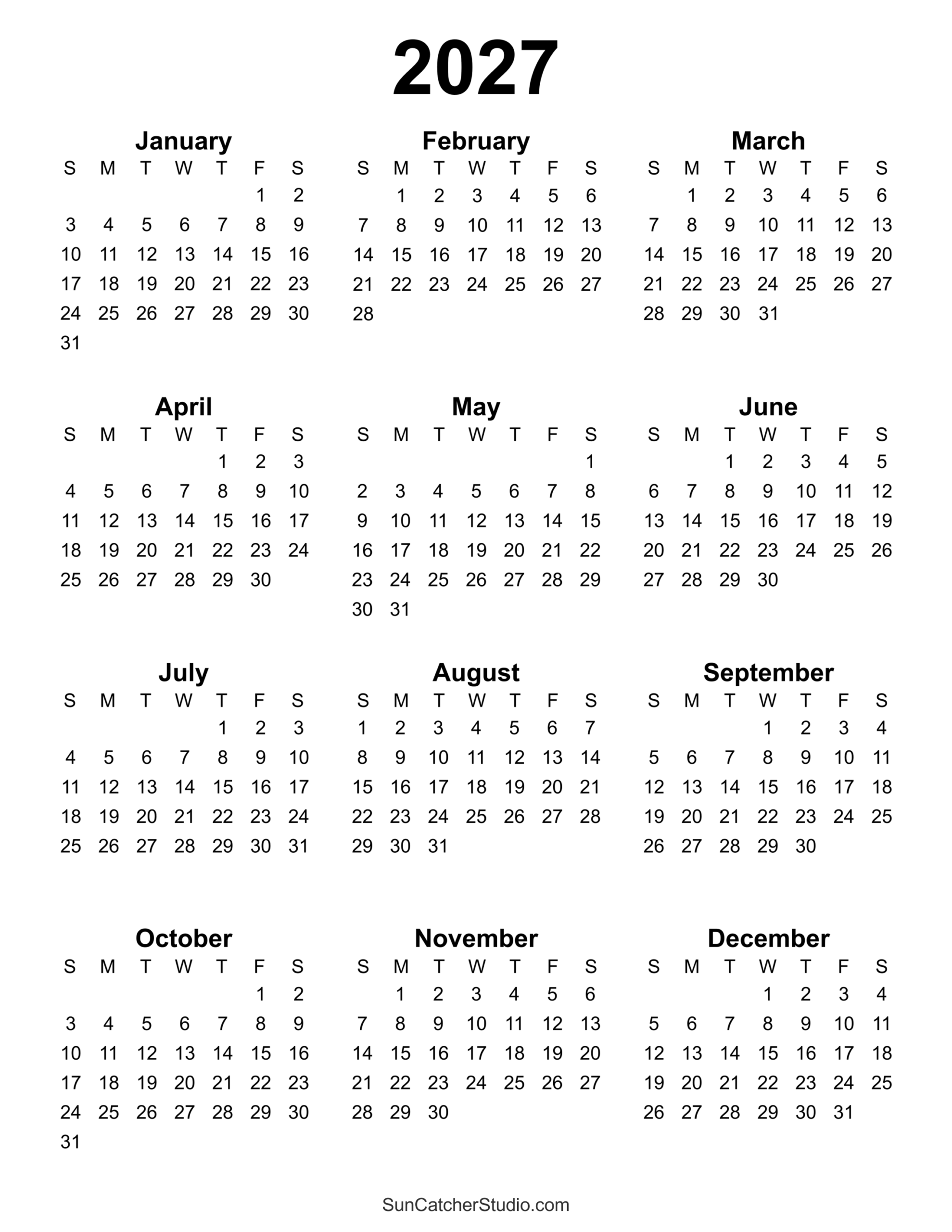 Free Printable 2027 Yearly Calendar Free Printables Monograms Free Printable 2027 Yearly Calendar Free Printables Monograms