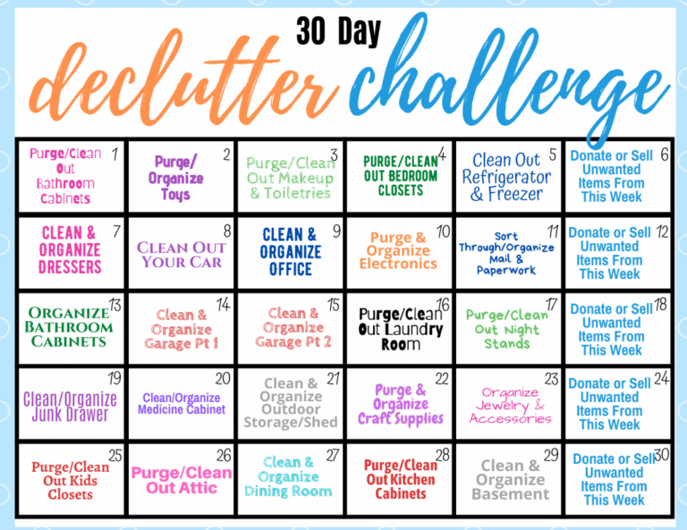 Free Printable 30 Day Decluttering Calendar Tips For Decluttering 