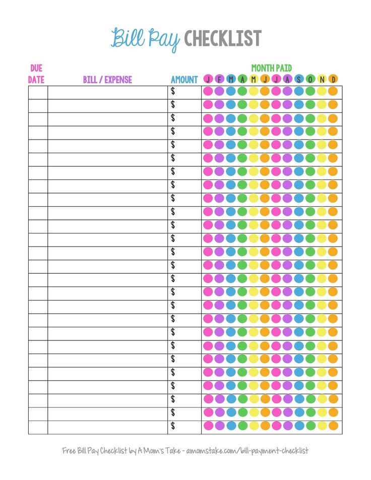 Free Printable Bill List Free Printable Bill List