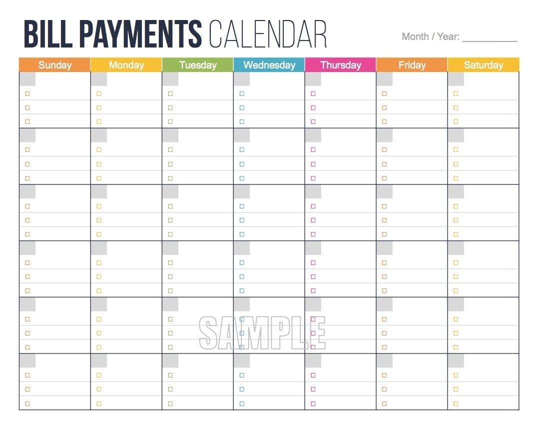 Free Printable Bill Payment Calendar Free Printable Bill Payment Calendar