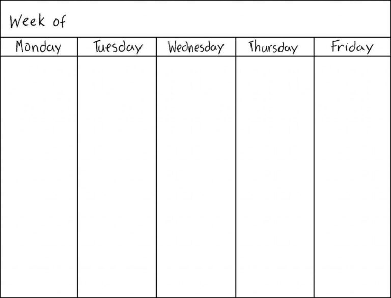 Free Printable Blank 5 Day Calendar
