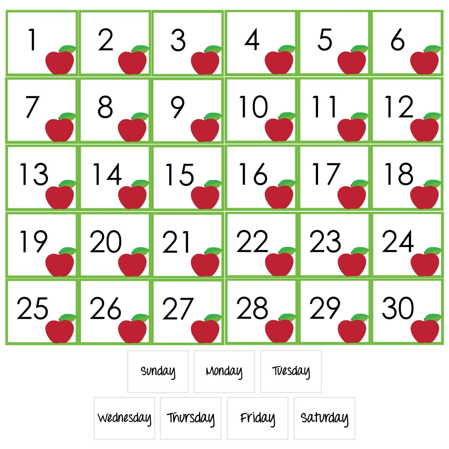 Free Printable Calendar Numbers For Pocket Chart - Free Printable Calendar