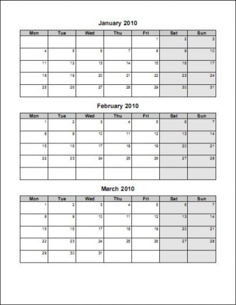 Free Printable Calendars 3 Months Per Page